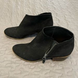 Black suede booties. Lucky Brand